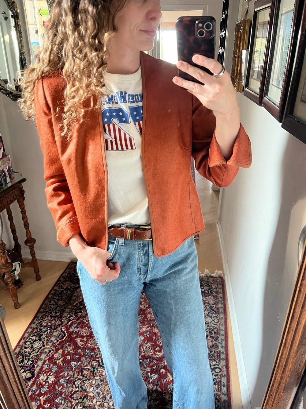 Jones New York Vintage Terra Cotta Orange Open-Front Blazer